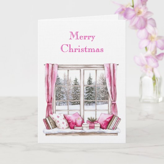 Pink Glam Christmas Trees Window カード (蘭)