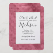 Pink Glam Glitzy Lips Birthday 招待状 (正面/裏面)