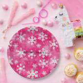 Pink Glam Snowflakes Christmas ペーパープレート (パーティー)
