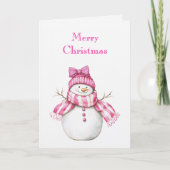 Pink Glam Snowman Snowwoman Christmas カード (正面)
