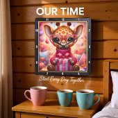 Pink Glasses Giraffe Valentine スクエア壁時計