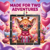 Pink Glasses Giraffe Valentine スクエア壁時計