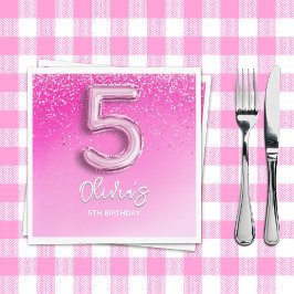 "Pink Glitter 5th Birthday Napkins – Five and Fabu スタンダードランチョンナプキン