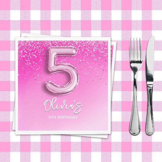 "Pink Glitter 5th Birthday Napkins – Five and Fabu スタンダードランチョンナプキン