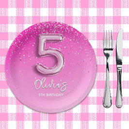 "Pink Glitter 5th Birthday Party –Fabulous at Five ペーパープレート