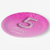 "Pink Glitter 5th Birthday Party –Fabulous at Five ペーパープレート (アングル)