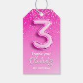Pink Glitter Balloon 3rd Birthday for Girls ギフトタグ (正面)
