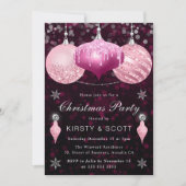 Pink Glitter Baubles Christmas Dinner Party 招待状 (正面)