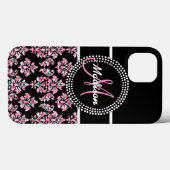 PINK GLITTER BLACK DAMASK YOUR MONOGRAM Case-Mate iPhoneケース (裏面 (横))