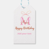 Pink glitter bow add name letter monogram birthday ギフトタグ (正面)
