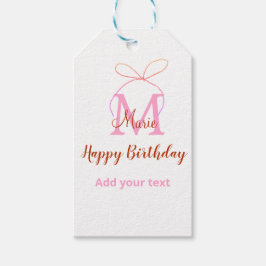 Pink glitter bow add name letter monogram birthday ギフトタグ