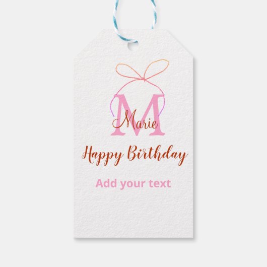 Pink glitter bow add name letter monogram birthday ギフトタグ (裏面)