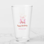 Pink glitter bow add name letter monogram birthday タンブラーグラス (裏面)
