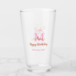 Pink glitter bow add name letter monogram birthday タンブラーグラス