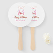 Pink glitter bow add name letter monogram birthday ハンドファン (正面&裏面)