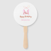 Pink glitter bow add name letter monogram birthday ハンドファン (正面)