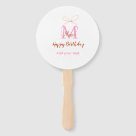 Pink glitter bow add name letter monogram birthday ハンドファン