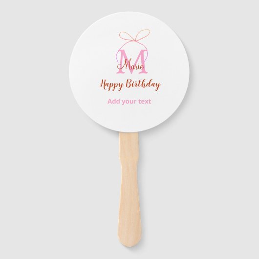 Pink glitter bow add name letter monogram birthday ハンドファン (正面)