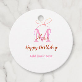 Pink glitter bow add name letter monogram birthday フェイバータグ