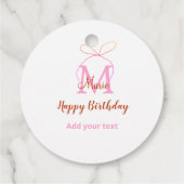 Pink glitter bow add name letter monogram birthday フェイバータグ (裏面)