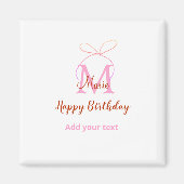 Pink glitter bow add name letter monogram birthday マグネット (正面)