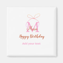 Pink glitter bow add name letter monogram birthday マグネット