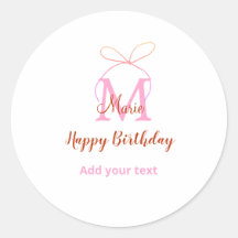 Pink glitter bow add name letter monogram birthday
