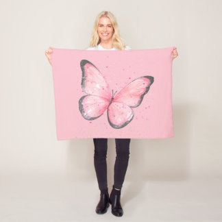 pink glitter butterfly フリースブランケット