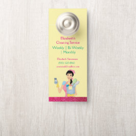 Pink Glitter Cartoon Maid House Cleaning Service  ドアノブサイン