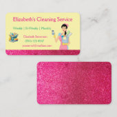 Pink Glitter Cartoon Maid House Cleaning Service  名刺 (正面/裏面)