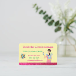 Pink Glitter Cartoon Maid House Cleaning Service  名刺