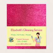 Pink Glitter Cartoon Maid House Cleaning Service  名刺 (外部フラット)