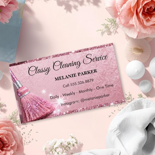 pink Glitter Classy Cleaning Services 名刺