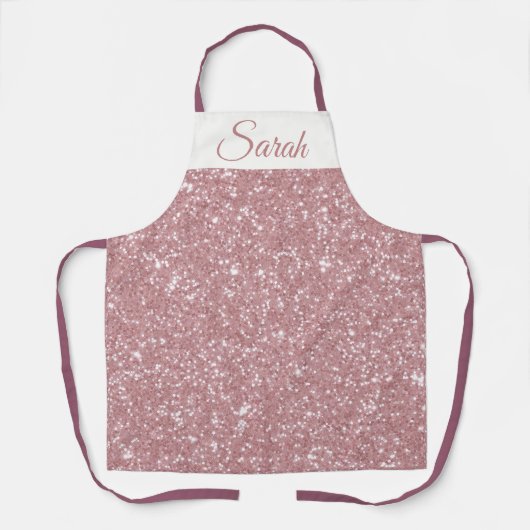 Pink Glitter Custom Name Kitchen Apron エプロン (正面)