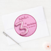 Pink glitter cute balloon no.3 girly 3rd birthday ラウンドシール (封筒)