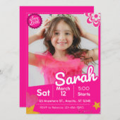 Pink Glitter Doll Inspired Birthday Invitation (正面/裏面)