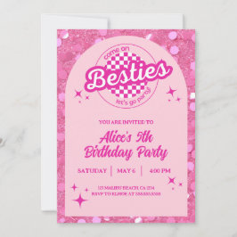 Pink Glitter Doll Themed Birthday Invitation 招待状