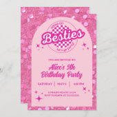 Pink Glitter Doll Themed Birthday Invitation 招待状 (正面/裏面)