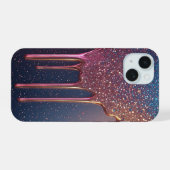 Pink Glitter Drip With Sparkling Stars Abstract iPhone 15ケース (裏面横)