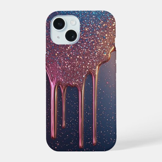 Pink Glitter Drip With Sparkling Stars Abstract iPhone 15ケース (裏面)