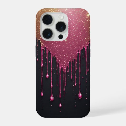 Pink Glitter Drip With Sparkling Stars iPhoneケース (裏面)