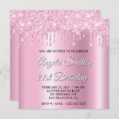 Pink Glitter Drips Shimmer Ombre Drop Shadow 招待状 (正面/裏面)