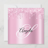 Pink Glitter Drips Shimmer Ombre Drop Shadow 招待状 (裏面)