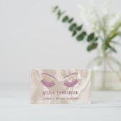 Pink Glitter Eyelashes & Beige Cream Marble 名刺 (スタンド正面)