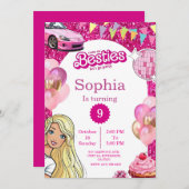 Pink Glitter Fashion Doll Birthday Invite 招待状 (正面/裏面)