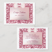 Pink glitter frame bow business card 名刺 (正面/裏面)