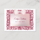 Pink glitter frame bow business card 名刺 (正面)