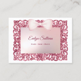 Pink glitter frame bow business card 名刺