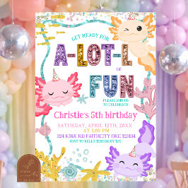 Pink Glitter girl Axolotl birthday invitation 招待状