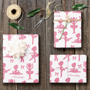 Pink Glitter Girl Ballerina Pattern Birthday Party ラッピングペーパーシート